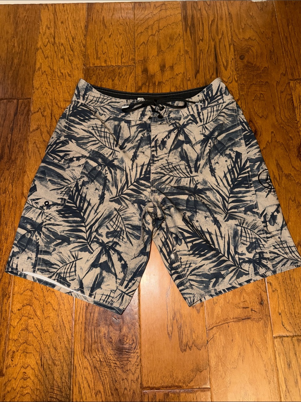 Volcom Beige and Navy Palm-Print Board Shorts